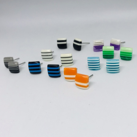 Orange And White Minimalist Stud Earrings - Picture 9 of 13